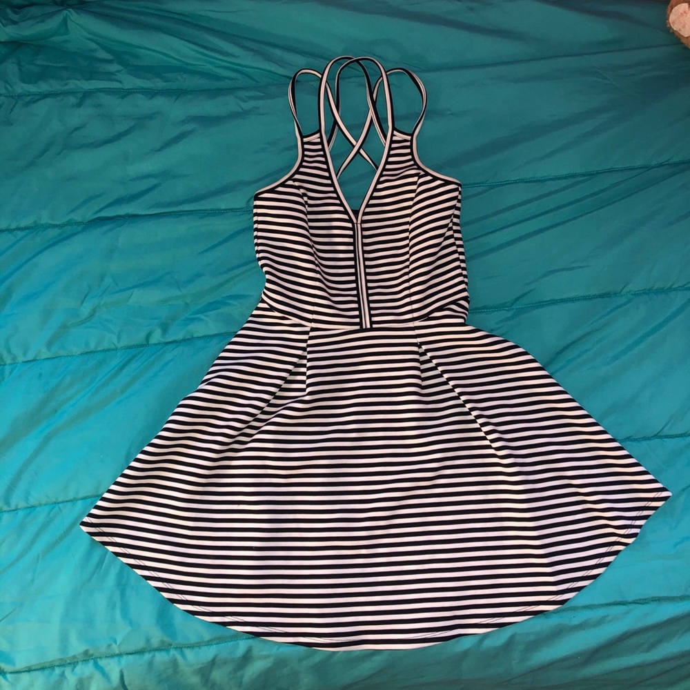 Striped Skater Dress with Criss-Cross Back